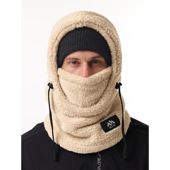 Fleece Balaclava Ski Beige Mask Men Women Winter Face Mask Windproof Hood Neck - Picture 2 of 7